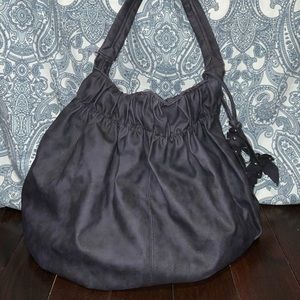 Purple faux leather tote